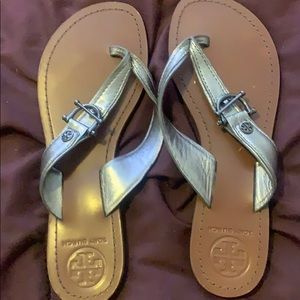 Tory Burch metallic leather thongs